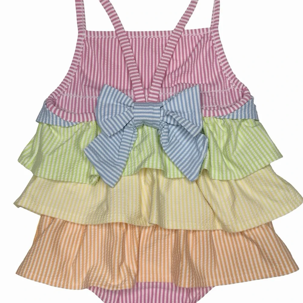Mudpie Seersucker Rainbow Ruffle Swimsuit
